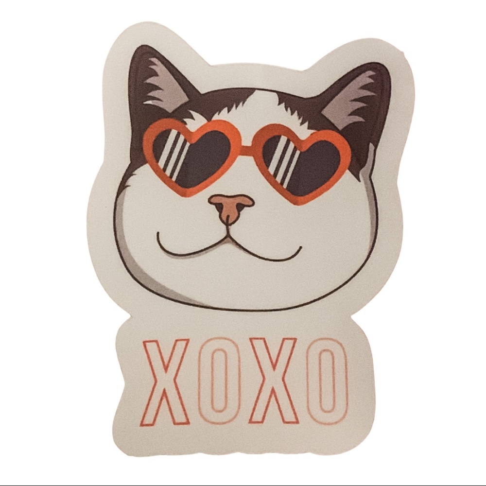 4 Vinyl Stickers: Valentine Cat XOXO‎